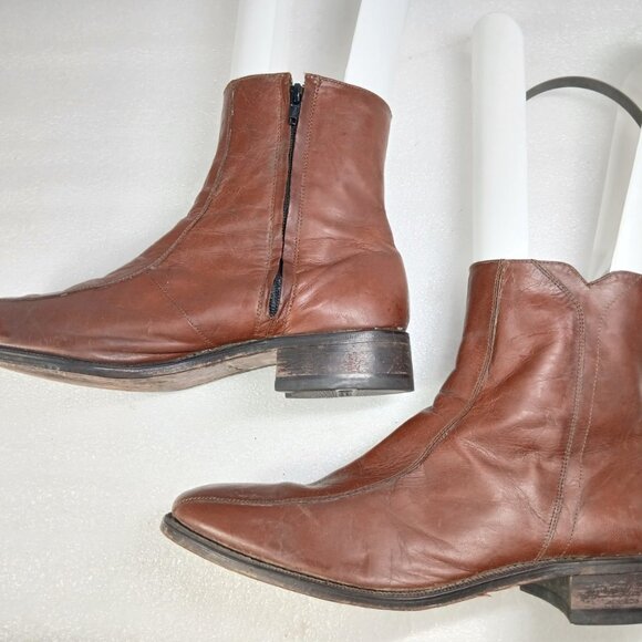 Florsheim Brown Leather Zip-Up Ankle Dress Boots Mens 11 Vintage Good Cond - Picture 7 of 16
